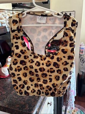 3x juniors Leopard Print Racerback Crop Sports Bra - Tan & Brown
